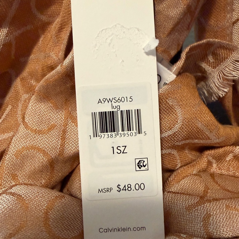 NWT Calvin Klein Tan Patterned Scarf - Picture 3 of 5